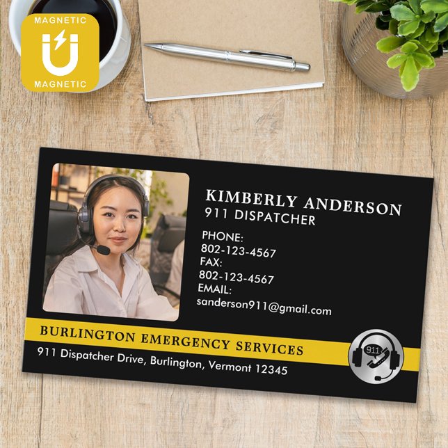 Anpassningsbar Dispatcher Photo Akut Services Logo Magnetiska Visitkort (Skapare uppladdad)