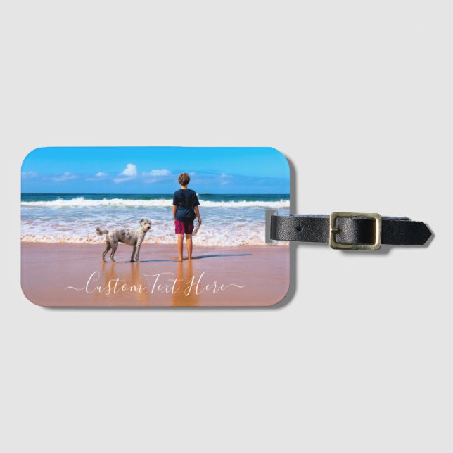 Anpassningsbar ditt foto- och textresagg bagagebricka (Framsida horisontal)