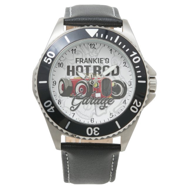 Anpassningsbar DITT NAMN Hot rod Garage Personlig  Armbandsur (Framsida)