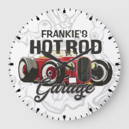 Anpassningsbar DITT NAMN Hot rod Garage Personlig Stor Klocka