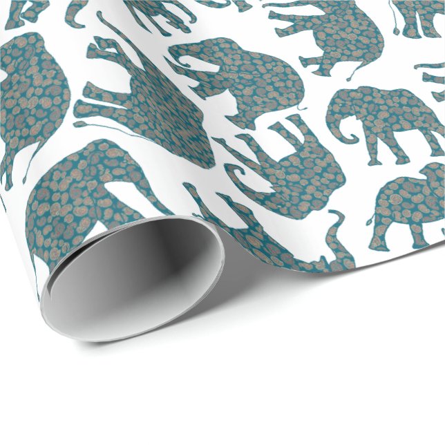 Anpassningsbar Ditzy Paisley Elephants om White Gi Presentpapper (Rullad Hörn)