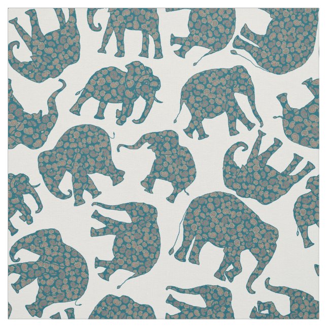 Anpassningsbar Ditzy Paisley Elephants på White Mö Tyg (Provkarta)