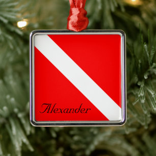 Anpassningsbar Diver Down SCUBA Flagga Red and Whi Julgransprydnad Metall