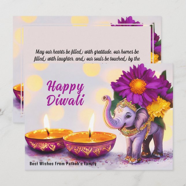 Anpassningsbar, Diwali Elephant Elegance Julkort (Fram/baksida)