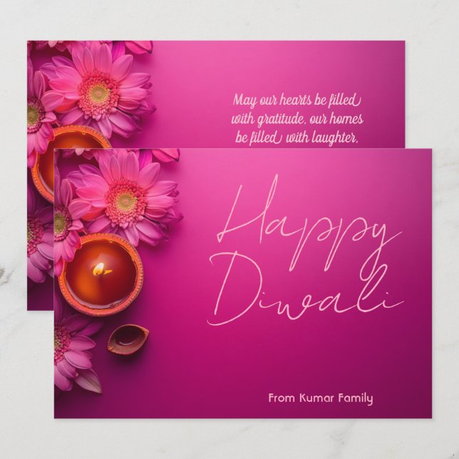 Anpassningsbar Diwali Gerbera Glow Card Inbjudningar (Fram/baksida)