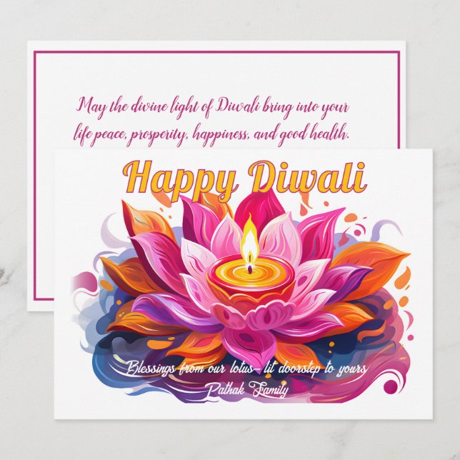 Anpassningsbar Diya Drömmar Diwali-kort Inbjudningar (Fram/baksida)