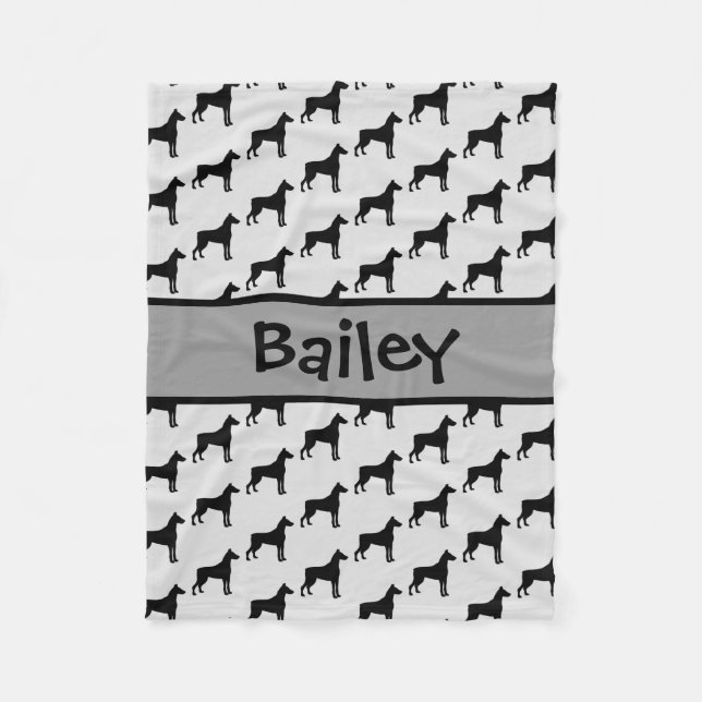 Anpassningsbar Doberman Pinscher Hund Silhouette Fleecefilt (Framsidan)