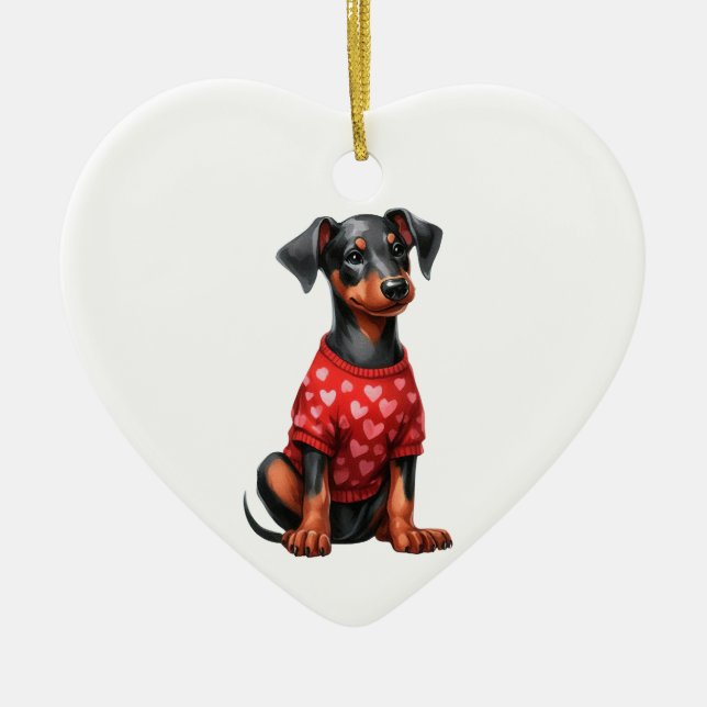 Anpassningsbar Doberman Pinscher Hund Valentine Or Julgransprydnad Keramik (Framsidan)
