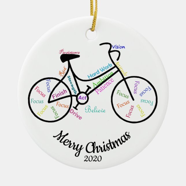 Anpassningsbar Dold Christimas Motivational Cycle  Julgransprydnad Keramik (Framsidan)