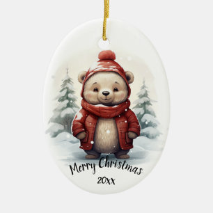 Anpassningsbar Dold Cute Winter Bear Animal God Ju Julgransprydnad Keramik