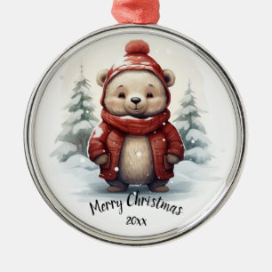 Anpassningsbar Dold Cute Winter Bear Animal God Ju Julgransprydnad Metall