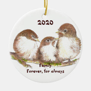 Anpassningsbar Dold Family Forever Söt fågelfamilj Julgransprydnad Keramik