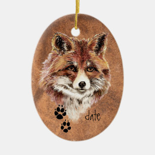Anpassningsbar Dold Fox Tracks, Watercolor Animal Julgransprydnad Keramik