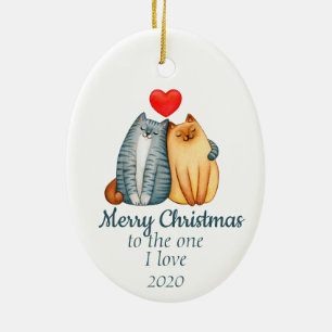 Anpassningsbar Dold jul Cute Cats One I Kärlek Julgransprydnad Keramik