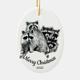 Anpassningsbar Dold jul Raccoon Familj med fem Julgransprydnad Keramik