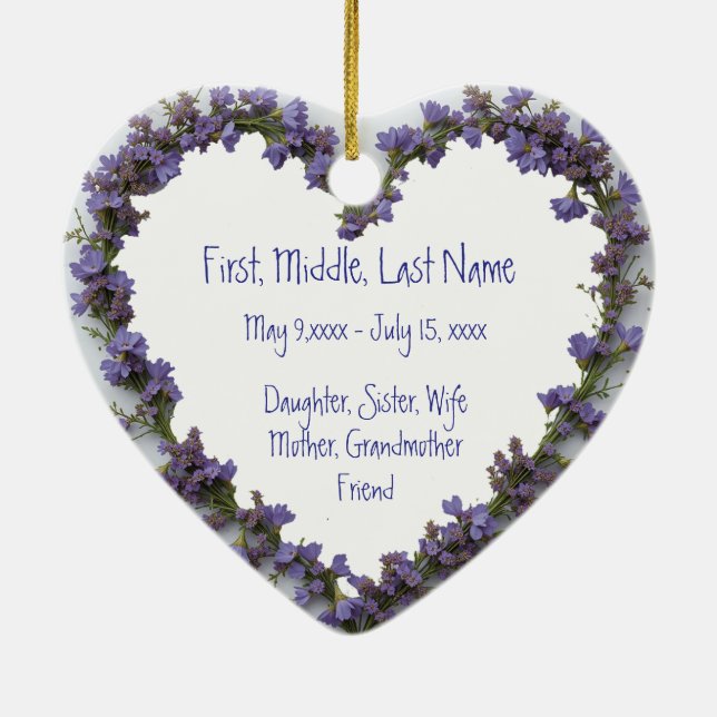 Anpassningsbar Dold Namn-fotovattenfärgsblomma i f Julgransprydnad Keramik (Baksidan)