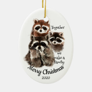 Anpassningsbar Dold-Roligt-familjens Raccoon-citat Julgransprydnad Keramik