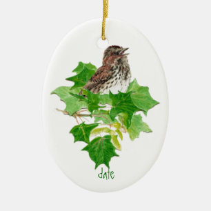 Anpassningsbar Dold Sång Sparrow Watercolor Bird N Julgransprydnad Keramik