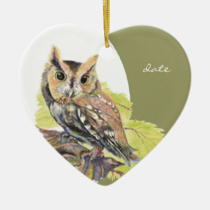 Anpassningsbar Dold Screech Uggla Watercolor Bird Julgransprydnad Keramik