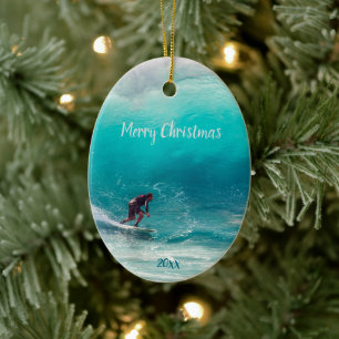 Anpassningsbar Dold Surfer Surfing Wave Curl Ocean Julgransprydnad Keramik