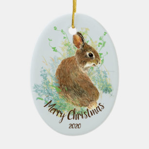 Anpassningsbar Dold Watercolor Bunny Rabbit Animal Julgransprydnad Keramik