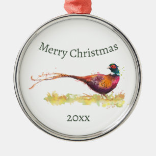 Anpassningsbar Dold Watercolor Pheasant, Bird Anim Julgransprydnad Metall