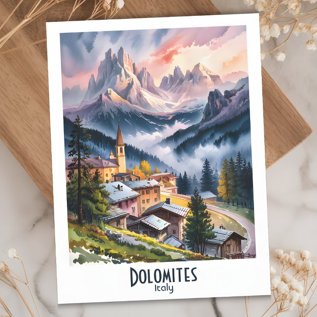 Anpassningsbar Dolomites Italien Alpernas Berger v Vykort (Dolomites Italy Alps Mountains Watercolor Postcard)