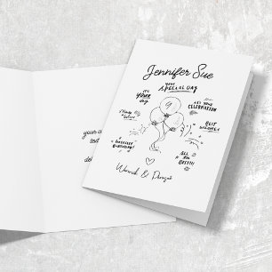Anpassningsbar Doodle Modern Balloon Birthday Folt Kort
