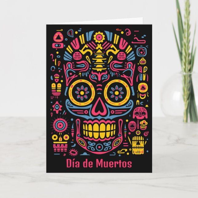 Anpassningsbar 💀 doodle stil Día de Muertos Kort (Framsida)