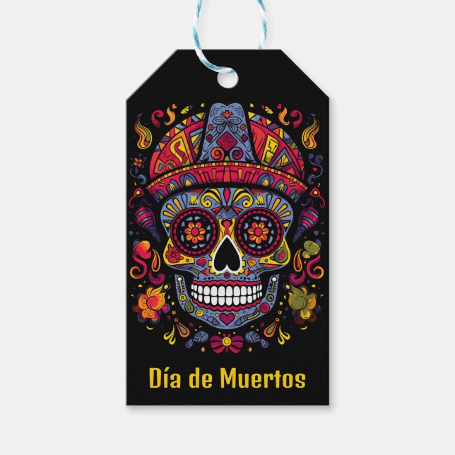 Anpassningsbar 💀 doodle stil Día de Muertos Presentetikett (Framsidan)