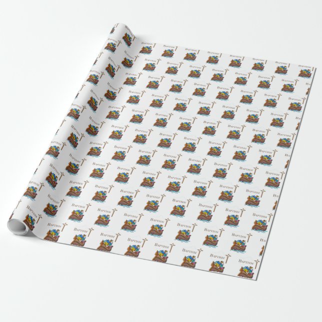 Anpassningsbar, dop för babypojke Noas ark Presentpapper (Utrullad)