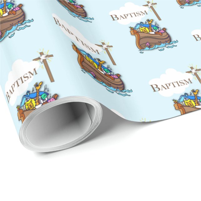 Anpassningsbar, dop för babypojke Noas ark Presentpapper (Rullad Hörn)