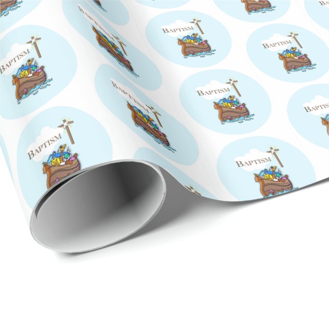 Anpassningsbar, dop för babypojke Noas ark Presentpapper (Rullad Hörn)