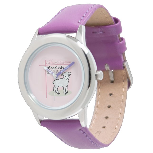 Anpassningsbar, Dop, Rosa, Flicka, Lamm Armbandsur (Vinklad)