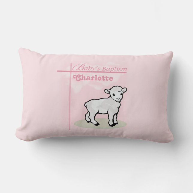 Anpassningsbar, Dop, Rosa, Flicka, Lamm Lumbarkudde (Framsida)
