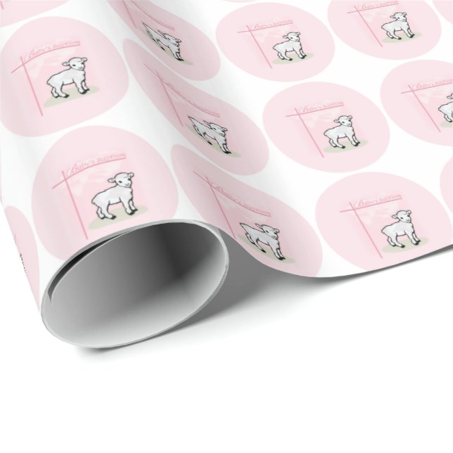 Anpassningsbar, Dop, Rosa, Flicka, Lamm Presentpapper (Rullad Hörn)