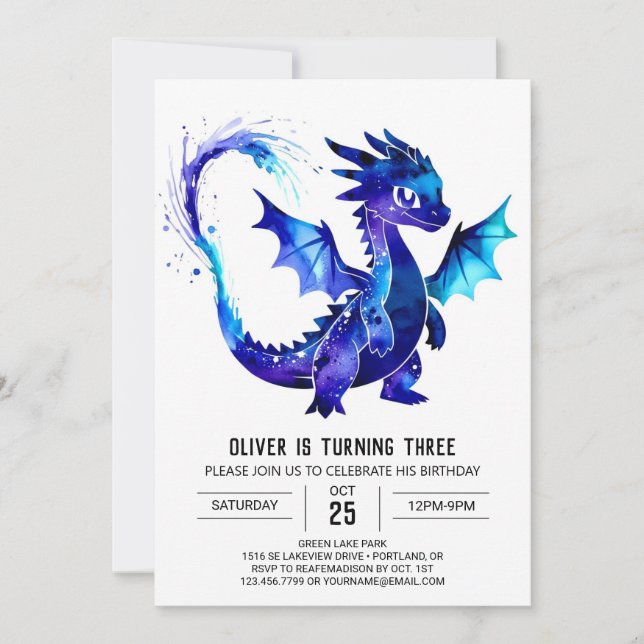 Anpassningsbar Dragon Digital Boy Birthday Inbjudningar (Framsida)