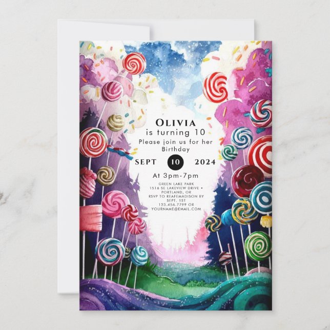 Anpassningsbar Dreamy Candyland Birthday Inbjudningar (Framsida)