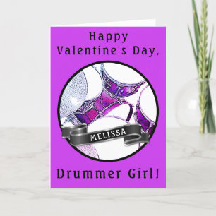 Anpassningsbar Drummer Girl Valentine Card Snare D Helgkort
