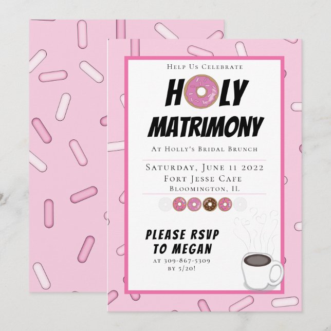 Anpassningsbar Dubbla Rosa  Donut Brunch-inbjudan Inbjudningar (Fram/baksida)