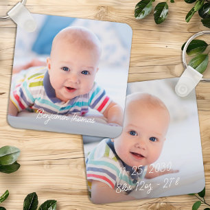 Anpassningsbar Dubbla Sided Baby 2 Photo Namn Bird Nyckelring