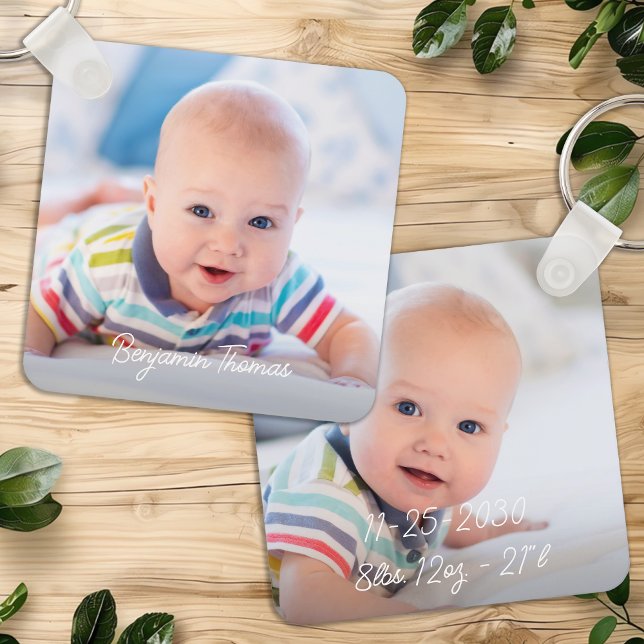 Anpassningsbar Dubbla Sided Baby 2 Photo Namn Bird Nyckelring (Skapare uppladdad)