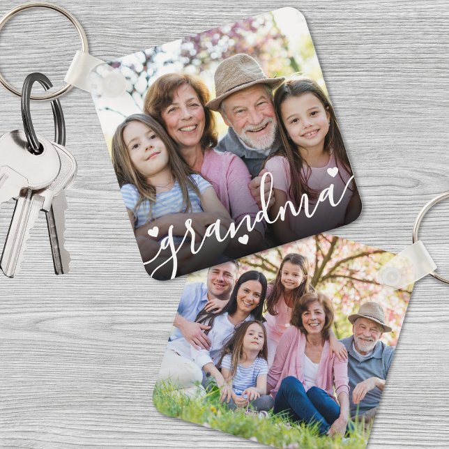 Anpassningsbar Dubbla Sided Grandma Family Two Pho Nyckelring (Custom Double Sided Grandma Family Two Photo keychain)