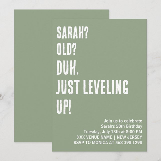 ANPASSNINGSBAR DUH. BARA LÄMNA UPP! FUNNY BIRTHDAY INBJUDNINGAR (Fram/baksida)