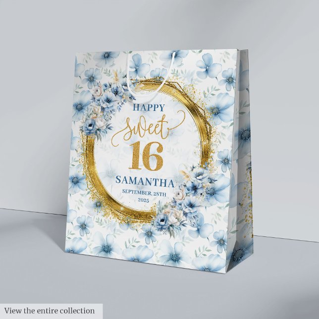 Anpassningsbar Dusty Blue Sweet 16 Guld Glitter Pa (Custom Dusty Blue Sweet 16 Gold Glitter Party Bag)