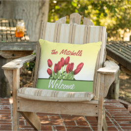 Anpassningsbar Dutch Red Tulips Welcome Retro Scri Kudde
