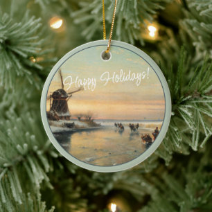 Anpassningsbar Dutch Winter Wonderland Landscape P Julgransprydnad Keramik