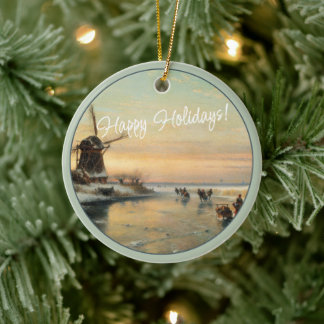 Anpassningsbar Dutch Winter Wonderland Landscape P Julgransprydnad Keramik