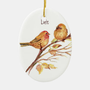 Anpassningsbar Dute Sparrow Bird par Julgransprydnad Keramik