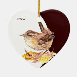 Anpassningsbar, Dute Watercolor Wren Bird Julgransprydnad Keramik